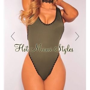 Olive shell stitch high cut swimsuit